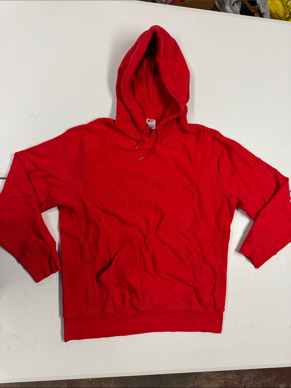 J. Crew Men's Bright Red Hooded Pullover Sweatshirt
